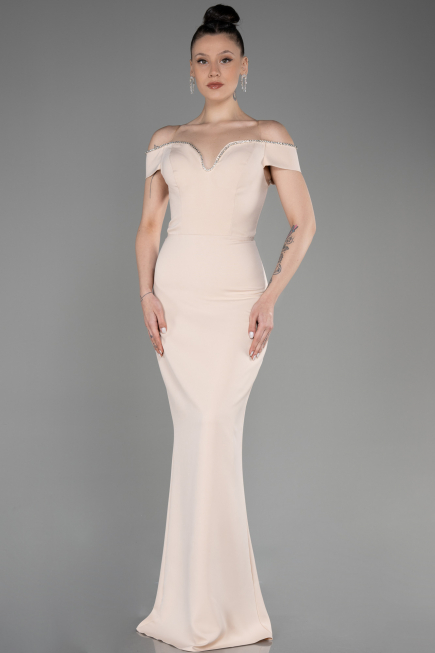 Robe de Soirée Longue Beige ABU3781