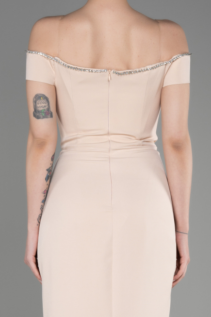 Robe de Soirée Longue Beige ABU3781