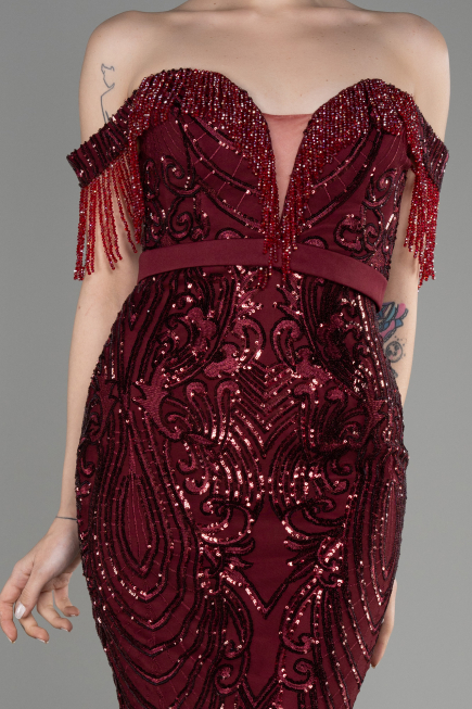 Robe De Fiançailles Grande Taille Longue Rouge Bordeaux ABU3785