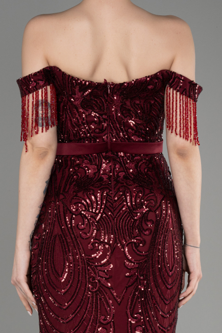 Robe De Fiançailles Grande Taille Longue Rouge Bordeaux ABU3785
