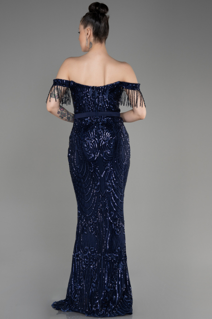 Robe De Fiançailles Grande Taille Longue Bleu Marine ABU3785