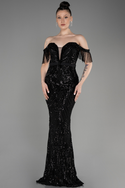 Robe De Fiançailles Grande Taille Longue Noir ABU3785