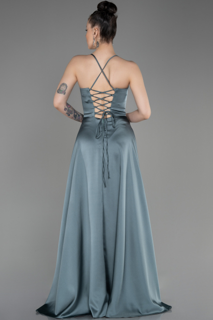 Robe de Soirée Longue Satin Turquoise ABU3809