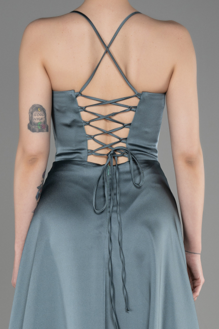 Robe de Soirée Longue Satin Turquoise ABU3809