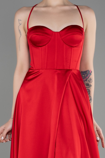Robe de Soirée Longue Satin Rouge ABU3809