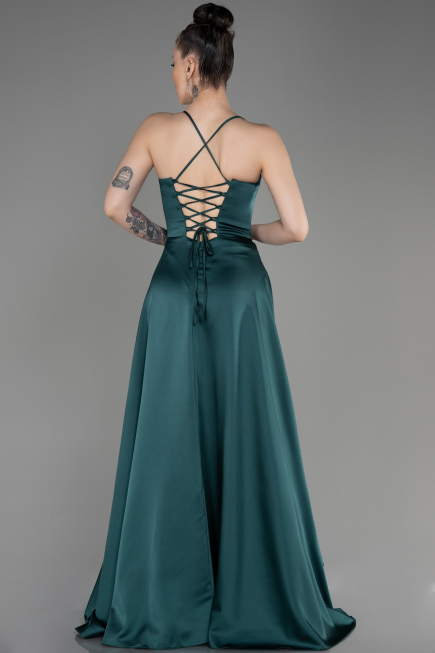 Robe de Soirée Longue Satin Émeraude ABU3809