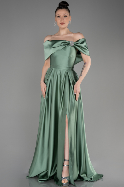 Robe de Soirée Longue Satin Turquoise ABU3788