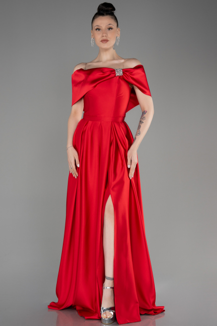 Robe de Soirée Longue Satin Rouge ABU3788
