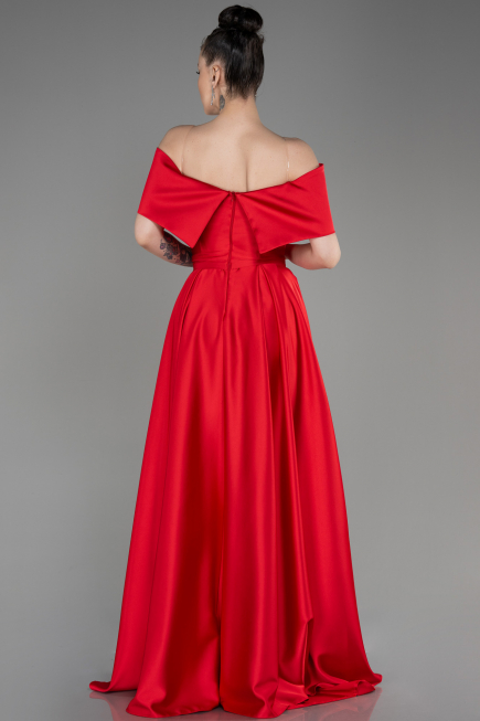 Robe de Soirée Longue Satin Rouge ABU3788