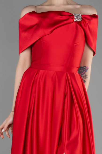 Robe de Soirée Longue Satin Rouge ABU3788