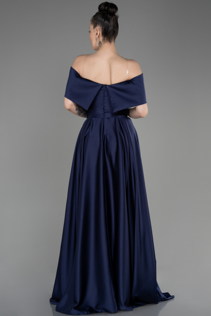 Robe de Soirée Longue Satin Bleu Marine ABU3788