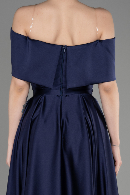 Robe de Soirée Longue Satin Bleu Marine ABU3788