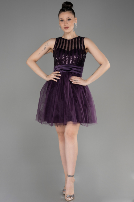 Robe de Soirée Courte Violet Foncé ABK2016