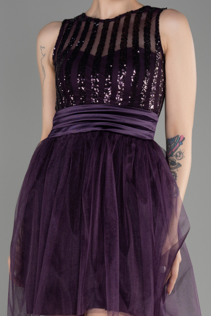 Robe de Soirée Courte Violet Foncé ABK2016