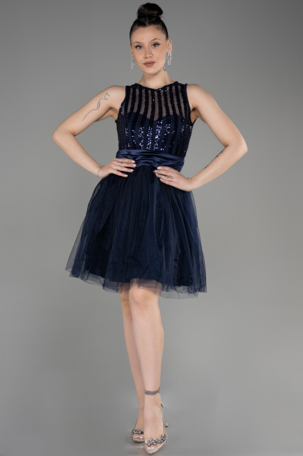 Robe de Soirée Courte Bleu Marine ABK2016