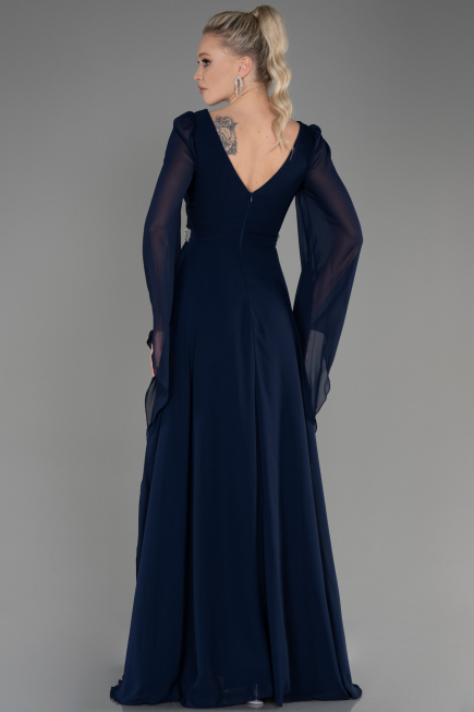 Robe de Soirée Longue Mousseline Bleu Marine ABU3541