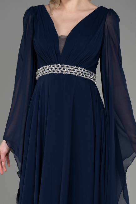 Robe de Soirée Longue Mousseline Bleu Marine ABU3541