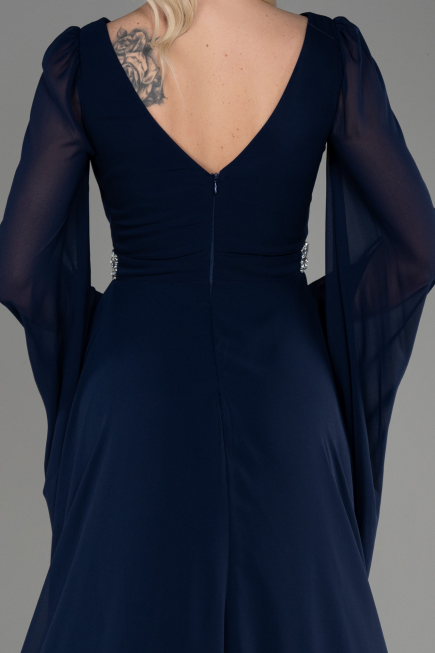 Robe de Soirée Longue Mousseline Bleu Marine ABU3541