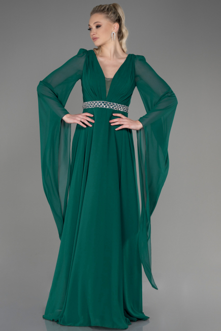 Robe de Soirée Longue Mousseline Émeraude ABU3541