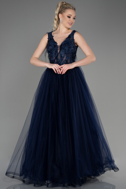 Robe de Soirée Longue Bleu Marine ABU3718