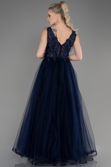 Robe de Soirée Longue Bleu Marine ABU3718
