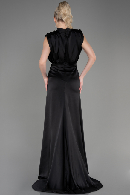 Robe De Soirée Satin Longue Noir ABU2133