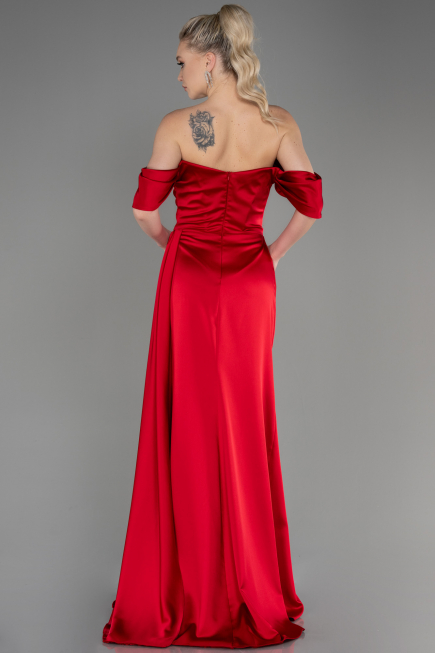 Robe De Soirée Satin Longue Rouge ABU2661