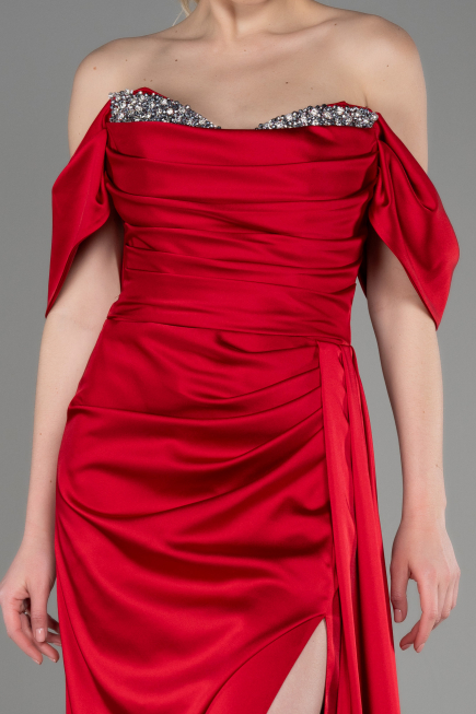 Robe De Soirée Satin Longue Rouge ABU2661