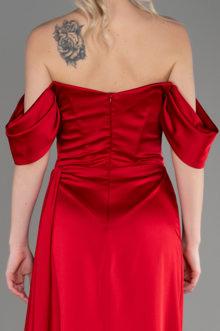 Robe De Soirée Satin Longue Rouge ABU2661