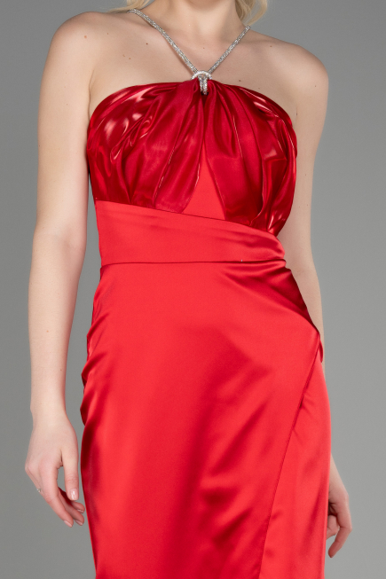 Robe de Soirée Longue Satin Rouge ABU3525
