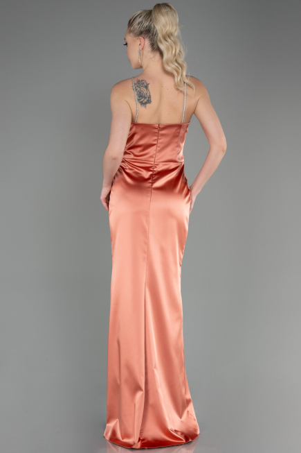 Robe de Soirée Longue Satin Orange ABU3525