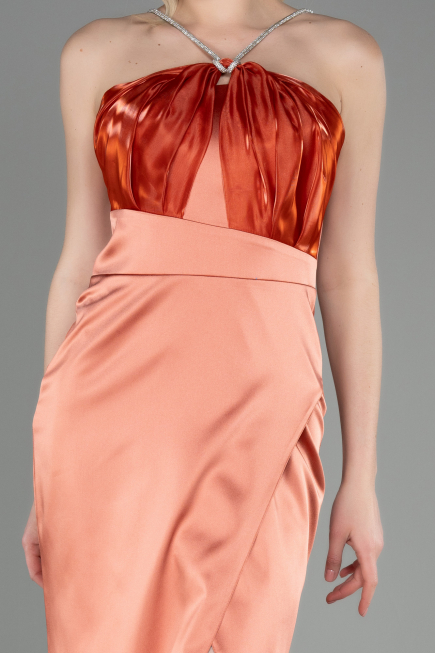 Robe de Soirée Longue Satin Orange ABU3525