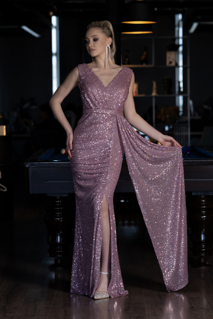 Robe de Soirée Longue Squameuse Poudre ABU3201