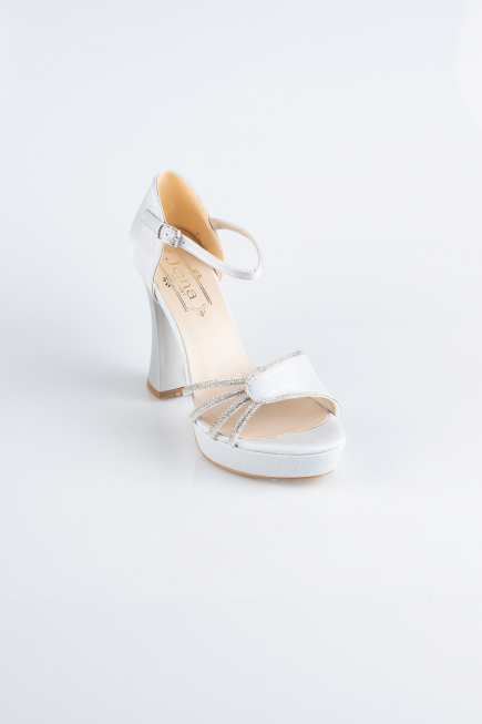 Chaussure Talon Plateforme Satin Argent MJS3409