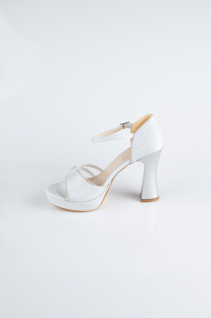 Chaussure Talon Plateforme Satin Argent MJS3409