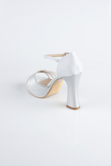Chaussure Talon Plateforme Satin Argent MJS3409