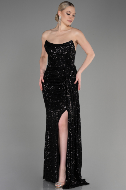 Robe de Soirée Longue Squameuse Noir ABU3134
