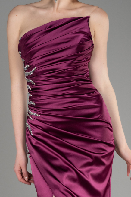 Robe de Soirée Longue Satin Prune ABU3825