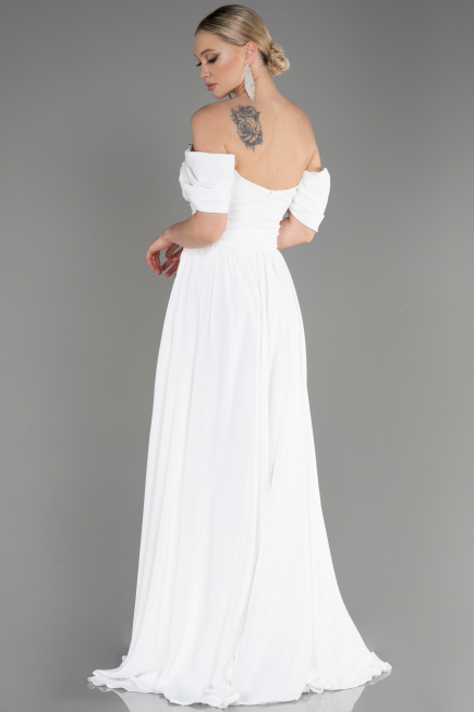 Robe de Soirée Longue Mousseline Blanc ABU3827