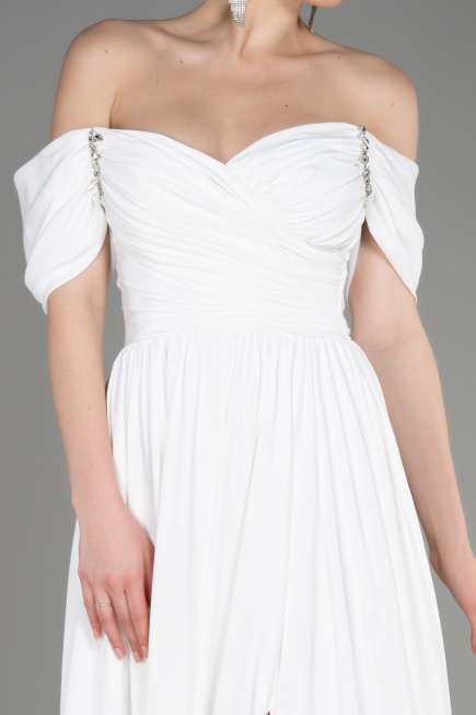Robe de Soirée Longue Mousseline Blanc ABU3827