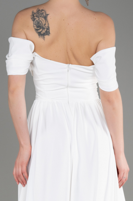 Robe de Soirée Longue Mousseline Blanc ABU3827