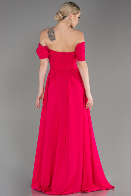Robe de Soirée Longue Mousseline Fushia ABU3827