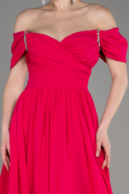 Robe de Soirée Longue Mousseline Fushia ABU3827