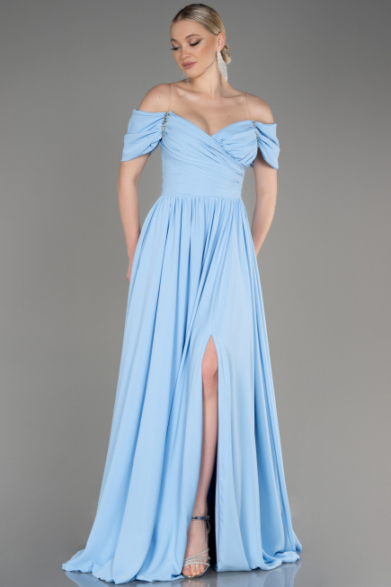 Robe de Soirée Longue Mousseline Bleu ABU3827