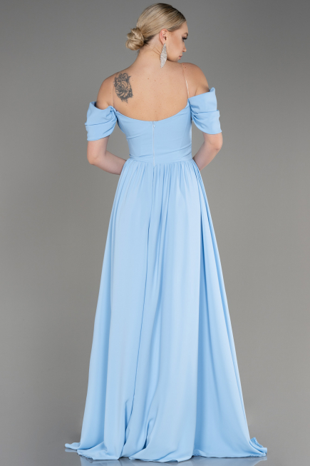 Robe de Soirée Longue Mousseline Bleu ABU3827