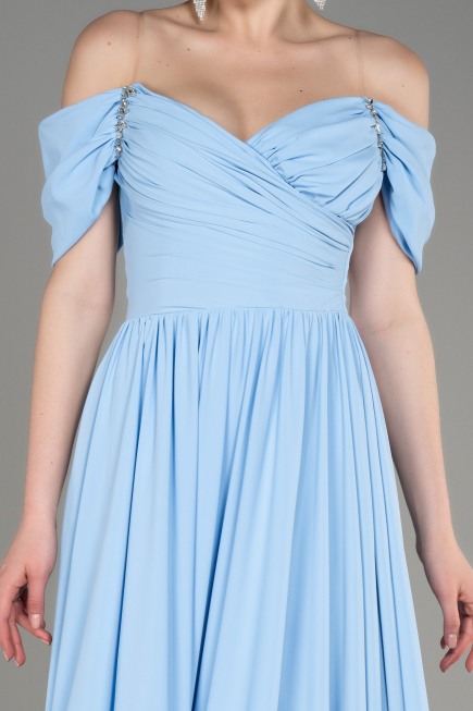 Robe de Soirée Longue Mousseline Bleu ABU3827