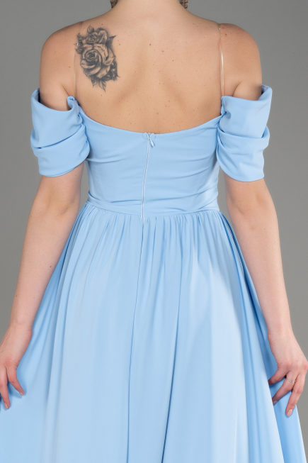Robe de Soirée Longue Mousseline Bleu ABU3827
