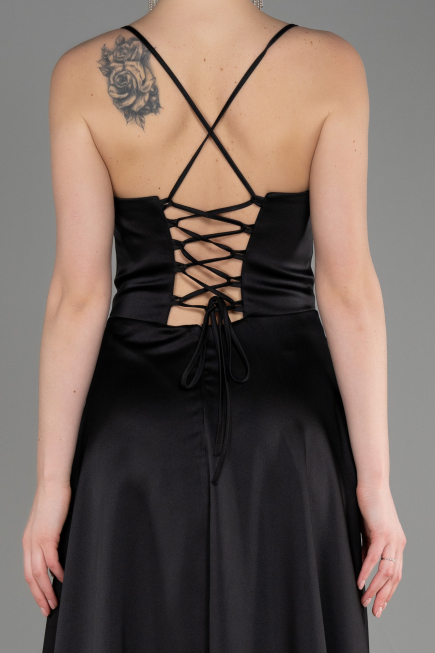 Robe de Soirée Longue Satin Noir ABU3809