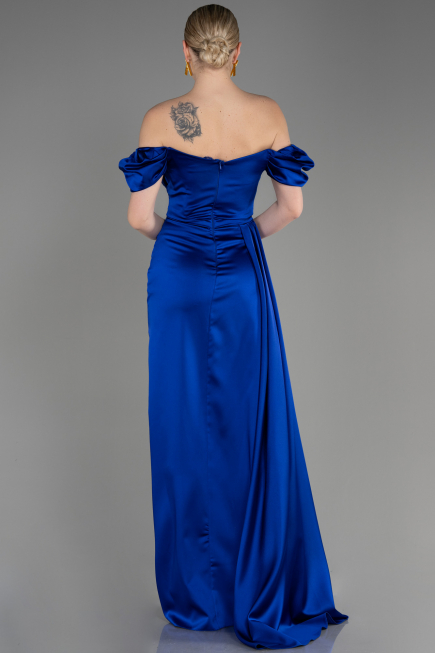 Robe De Fiançaille Satin Longue Bleu Saxe ABU1606