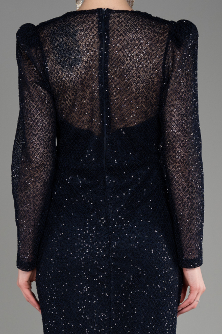Robe de Soirée Longue File Bleu Marine ABU3831